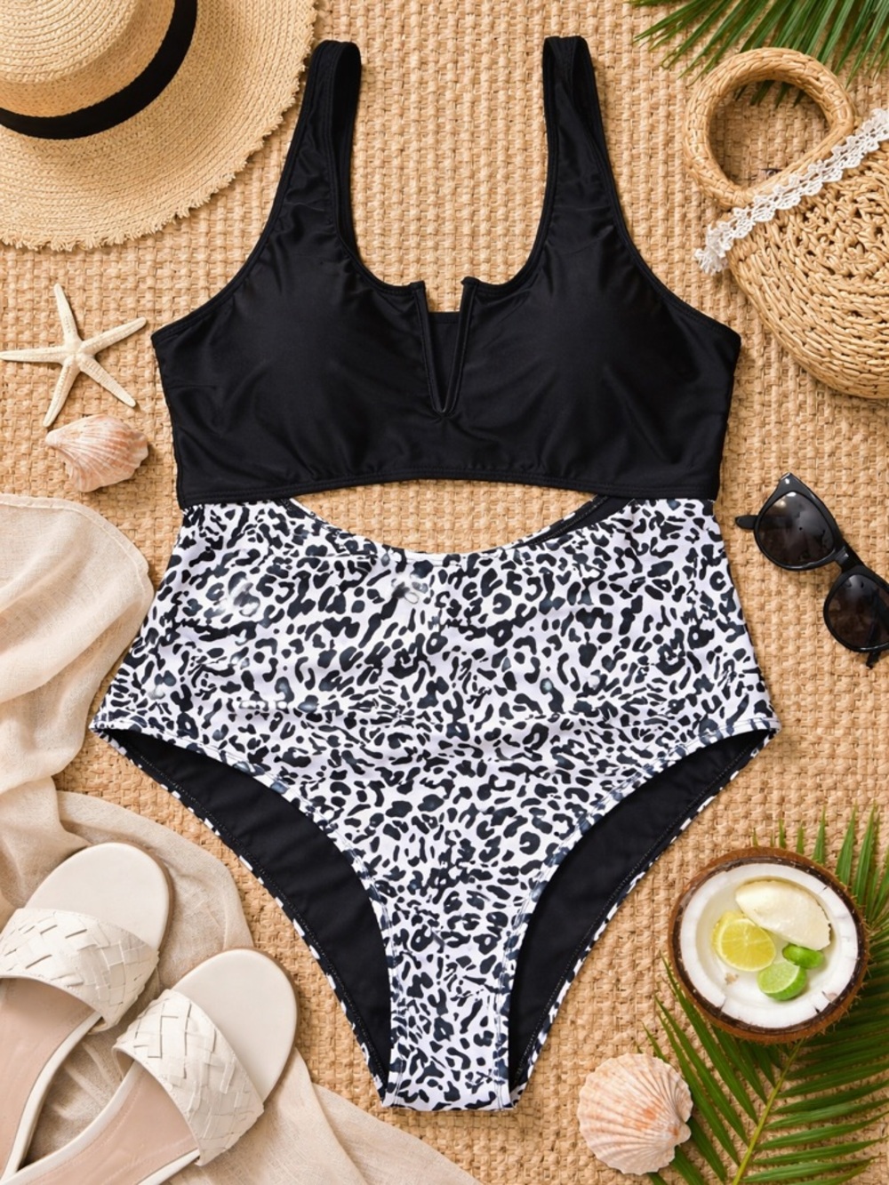 Leopard Cutout One Piece Swimsuit 2XL High Waist Curve
